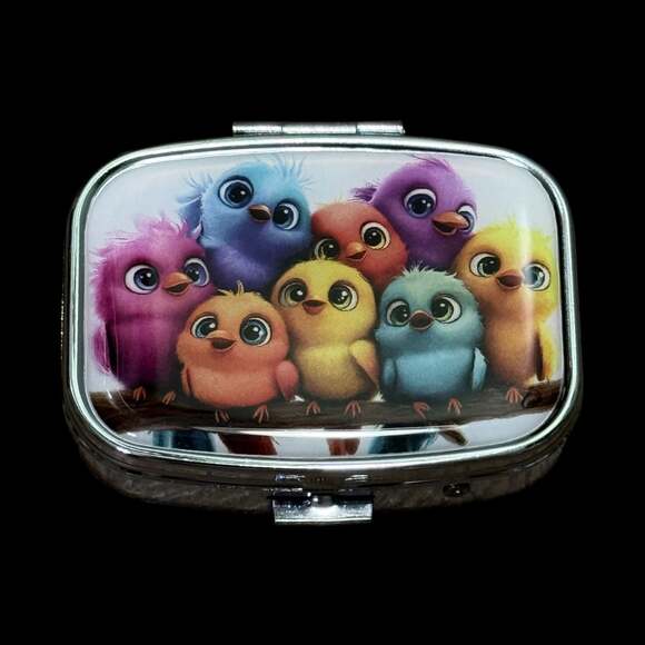 Unbranded Other - Cute Colorful Birds Portable Metal Pill Organizer Case